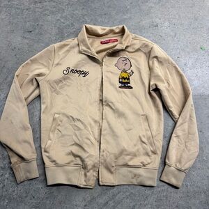 Peanuts Tan Snoopy Open Jacket Charlie Brown Patch Y2k Size M Retro‎